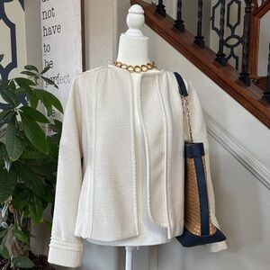 VINCE Elegant Open Cream Textured Jacket